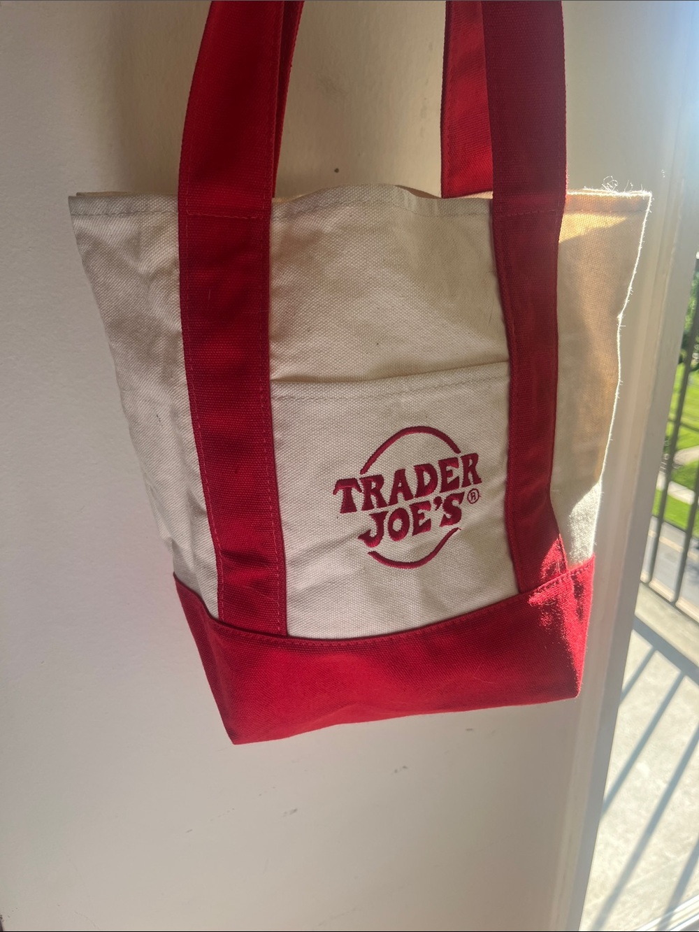 Trader Joe's Red & Cream Canvas Tote